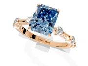 Solitaire Engagement Ring Setting for Fancy Blue Radiant Cut Center with Bezel Station Band and Prong Head in Rose Gold