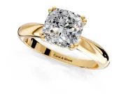 Solitaire Engagement Ring Setting for Cushion Cut Center with Reverse Tapered Band and Prong Head in Yellow Gold