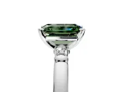 Solitaire Engagement Ring Setting for Fancy Green Emerald Cut Center with Beaded Shoulders and Prong Head in Platinum