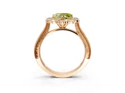 Milgrain Halo Engagement Ring Setting for Fancy Yellow Heart-Shaped Center with Bezel Point Accents and Prong Head in Rose Gold