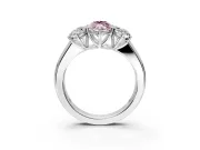 3 Stone Engagement Ring Setting for Fancy Pink Marquise Center with Raised Basket Heads and Prong Head in Sterling Silver