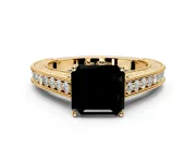 Solitaire Engagement Ring Setting for Fancy Black Asscher Cut Center with Engraved Pave Band and Prong Head in Yellow Gold