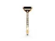 Solitaire Engagement Ring Setting for Fancy Black Emerald Cut Center with Fine Pave Narrow Band and Prong Head in Yellow Gold