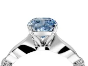 Solitaire Engagement Ring Setting for Fancy Blue Cushion Cut Center with Carved Leaf Shoulders and Prong Head in Platinum