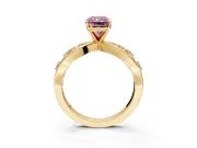 Solitaire Engagement Ring Setting for Fancy Pink Radiant Cut Center with Criss-Cross Accent Band and Prong Head in Yellow Gold