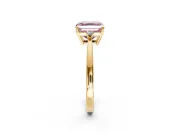 3 Stone Engagement Ring Setting for Fancy Pink Asscher Cut Center with Low-Set Round Cut Accents and Prong Head in Yellow Gold