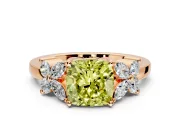 Floral Engagement Ring Setting for Fancy Yellow Cushion Cut Center with Marquise Cluster Shoulders and Prong Head in Rose Gold