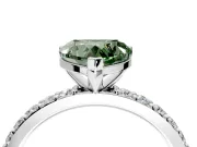 Solitaire Engagement Ring Setting for Fancy Green Heart-Shaped Center with Round Cut Pave Band and Prong Head in White Gold