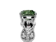 Leaf Engagement Ring Setting for Fancy Green Cushion Cut Center with Milgrain Accent Band and Prong Head in Platinum