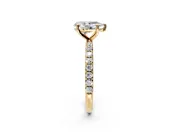 Solitaire Engagement Ring Setting for Pear-Shaped Center with Micro Pave Band and Prong Head in Yellow Gold