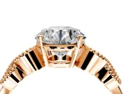 Leaf Engagement Ring Setting for Round Cut Center with Milgrain Accent Band and Prong Head in Rose Gold