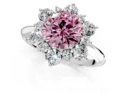 Small-Accent Cluster Halo Engagement Ring Setting for Fancy Pink Round Cut Center with Plain Band and Prong Head in Sterling Silver
