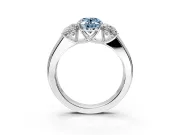 3 Stone Engagement Ring Setting for Fancy Blue Oval Center with Raised Basket Heads and Prong Head in Platinum
