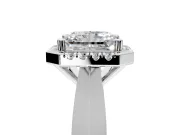 Halo Engagement Ring Setting for Radiant Cut Center with Square Band and Prong Head in Sterling Silver