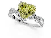 Solitaire Engagement Ring Setting for Fancy Yellow Heart-Shaped Center with Narrow Twist Pave Band and Prong Head in Platinum