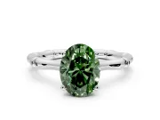 Solitaire Engagement Ring Setting for Fancy Green Oval Center with Bamboo Band and Prong Head in Sterling Silver