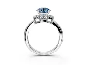 3 Stone Engagement Ring Setting for Fancy Blue Round Cut Center with Wide Plain Band and Prong Head in White Gold