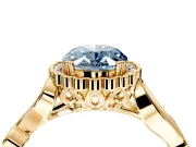Halo Engagement Ring Setting for Fancy Blue Oval Center with Leaf Motif Split Shank and Prong Head in Yellow Gold