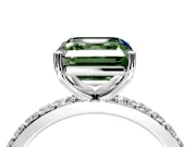 Solitaire Engagement Ring Setting for Fancy Green Asscher Cut Center with Round Cut Pave Band and Prong Head in Platinum