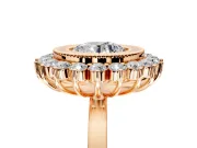 Halo Engagement Ring Setting for Round Cut Center with Milgrain Bezel Rim, Plain Band and Prong Head in Rose Gold