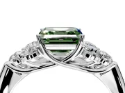 Cluster Engagement Ring Setting for Fancy Green Asscher Cut Center with Round Cut Accent Frame and Prong Head in Platinum