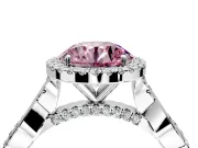 Halo Engagement Ring Setting for Fancy Pink Round Cut Center with Twist Band and Prong Head in Sterling Silver