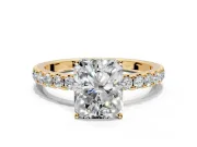Solitaire Engagement Ring Setting for Radiant Cut Center with Large Accent Band and Prong Head in Yellow Gold