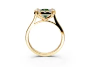 Single Halo Engagement Ring Setting for Fancy Green Radiant Cut Center with Corner Claws, Plain Band and Prong Head in Yellow Gold