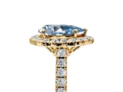 Halo Engagement Ring Setting for Fancy Blue Pear-Shaped Center with Raised Halo, Pave Band and Prong Head in Yellow Gold