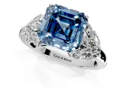 Leaf Cluster Engagement Ring Setting for Fancy Blue Asscher Cut Center with Marquise Accents and Prong Head in Sterling Silver