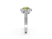Halo Engagement Ring Setting for Fancy Yellow Cushion Cut Center with Milgrain Channel Band and Prong Head in Platinum