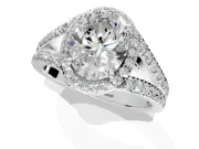 Halo Engagement Ring Setting for Oval Center with Narrow Pave Split Shank and Prong Head in Platinum