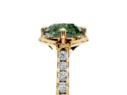 Floral Engagement Ring Setting for Fancy Green Cushion Cut Center with Pave Band and Floral Prong Head in Yellow Gold