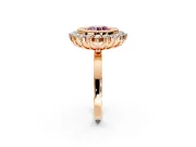 Halo Engagement Ring Setting for Fancy Pink Round Cut Center with Milgrain Bezel Rim, Plain Band and Prong Head in Rose Gold