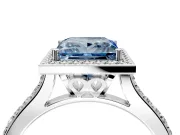 Halo Engagement Ring Setting for Fancy Blue Princess Cut Center with Pave Accents, Heart Basket and Prong Head in Platinum