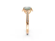 Floral Engagement Ring Setting for Fancy Green Radiant Cut Center with Four Accent Clusters and Prong Head in Rose Gold