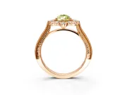 Milgrain Halo Engagement Ring Setting for Fancy Yellow Pear-Shaped Center with Bezel Point Accents and Prong Head in Rose Gold