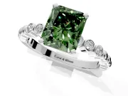 Solitaire Engagement Ring Setting for Fancy Green Radiant Cut Center with Bezel-Dot Beaded Band and Prong Head in Sterling Silver