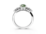 Cluster Engagement Ring Setting for Fancy Green Pear-Shaped Center with 2-Row Shoulder Clusters and Prong Head in Platinum