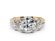 Floral Cluster Engagement Ring Setting for Round Cut Center with Marquise Accents and Prong Head in Yellow Gold