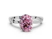 Solitaire Engagement Ring Setting for Fancy Pink Oval Center with Carved Leaf Shoulders and Prong Head in Platinum