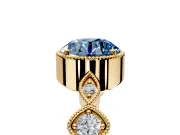 Vintage Station Engagement Ring Setting for Fancy Blue Round Cut Center with Accents and Prong Head in Yellow Gold