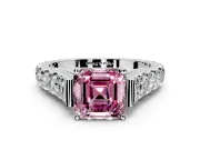 Solitaire Engagement Ring Setting for Fancy Pink Asscher Cut Center with Pave Cathedral Shoulders and Prong Head in Platinum