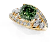 Halo Engagement Ring Setting for Fancy Green Cushion Cut Center with Marquise and Pave Bypass Band and Prong Head in Yellow Gold