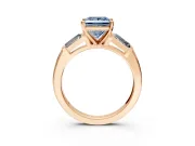 3 Stone Engagement Ring Setting for Fancy Blue Princess Cut Center with Tapered Baguettes, Plain Band and Prong Head in Rose Gold