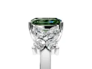 Floral Engagement Ring Setting for Fancy Green Emerald Cut Center with Marquise Cluster Shoulders and Prong Head in Platinum