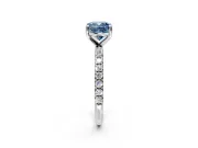 Solitaire Engagement Ring Setting for Fancy Blue Cushion Cut Center with Micro Pave Band and Prong Head in Platinum