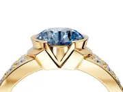 Bezel Engagement Ring Setting for Fancy Blue Round Cut Center with Wide Channel-Set Band and Bezel Head in Yellow Gold