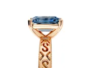 Solitaire Engagement Ring Setting for Fancy Blue Emerald Cut Center with Scrollwork Band and Prong Head in Rose Gold