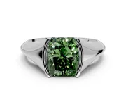 Tension Engagement Ring Setting for Fancy Green Radiant Cut Center with Wide Tapered Band and Tension Head in Platinum